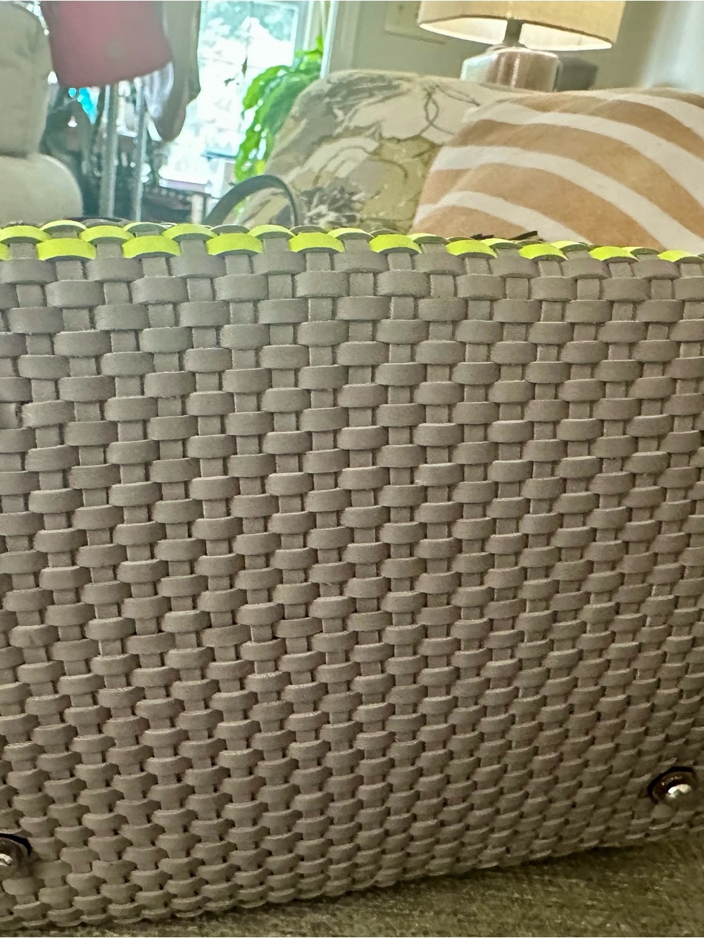 Coach Woven Leather Tote - Brown with Neon Yellow & Red Accents - Picture 4 of 16